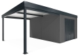 Garden house with Hormann garage door and 3m left gazebo in dark grey